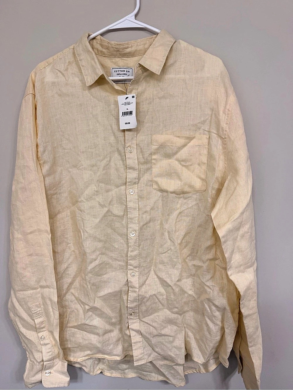 Cotton On Linen Long Sleeve Button Down in Beige Size Medium NWT